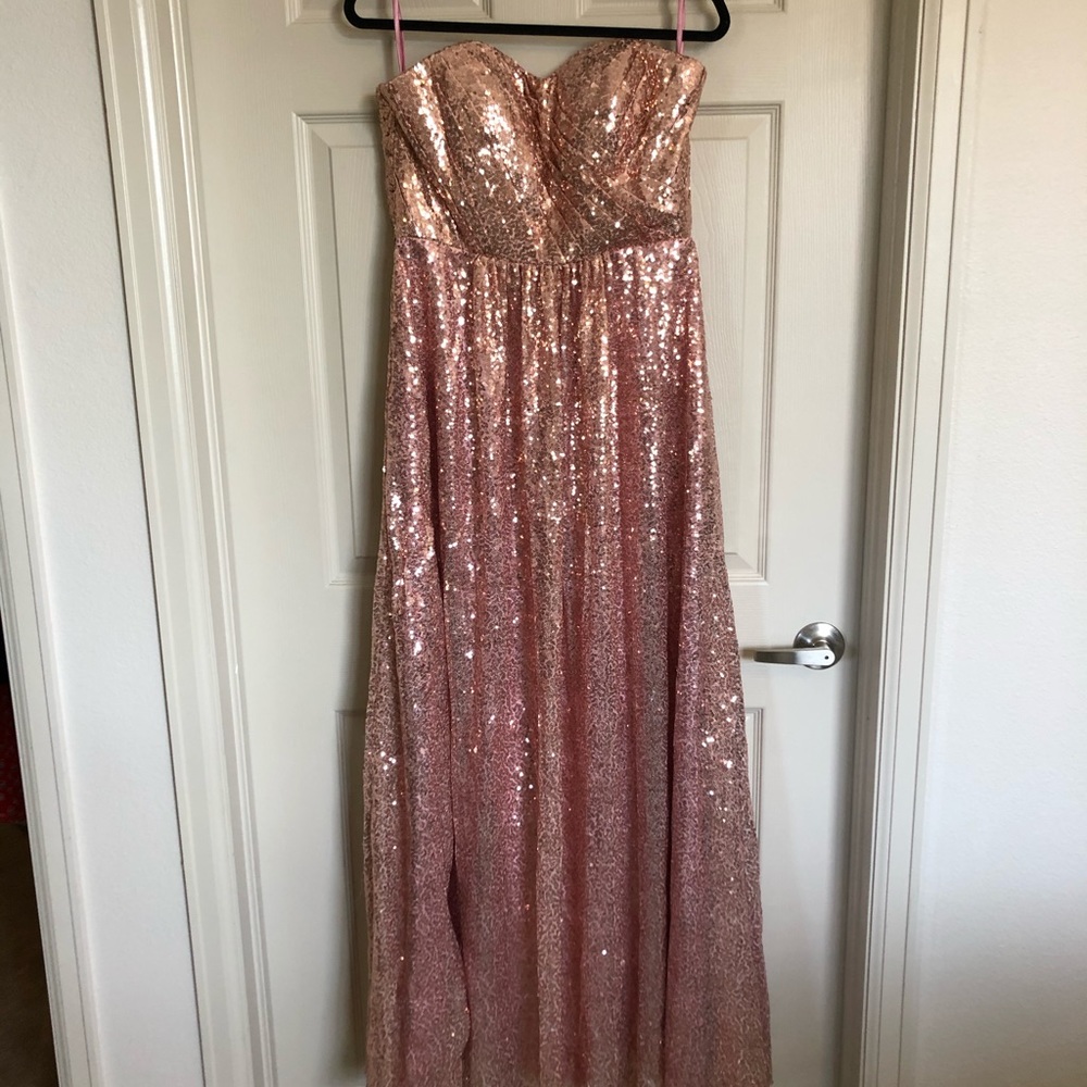 bridesmaid, prom dress strapless ROSE GOLD sequins